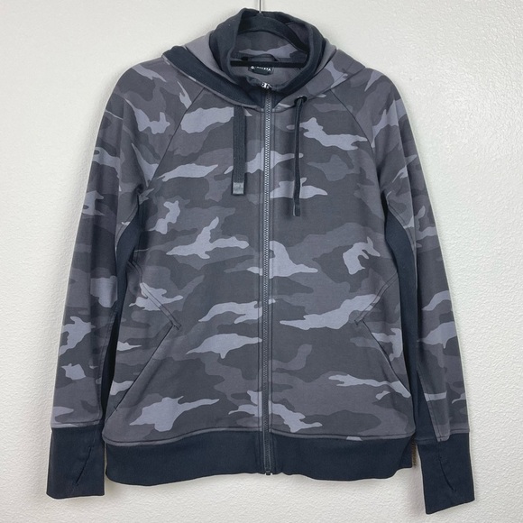 Athleta Women's Large Black Camo Triumph Printed Hoodie Jacket Full Zip Jacket - Picture 2 of 16